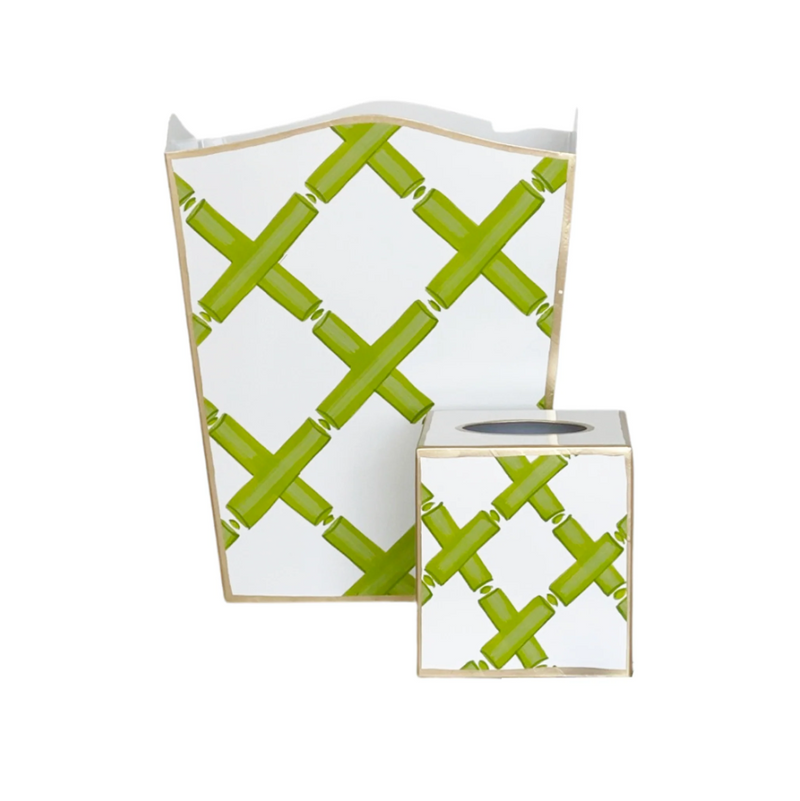 Bamboo Lattice in Green Wastebasket, Tissue Box