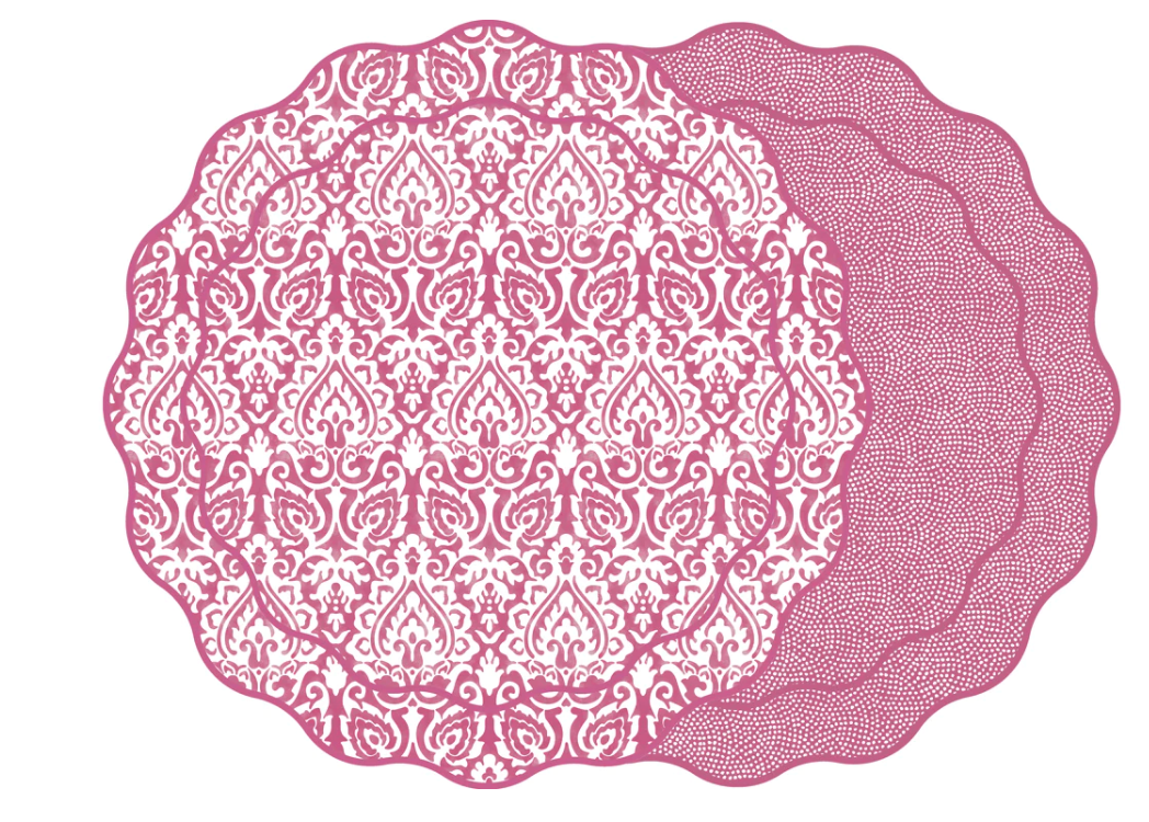 Damask And Dot Fan Reversible Scallop Round Placemat (Set of 4)