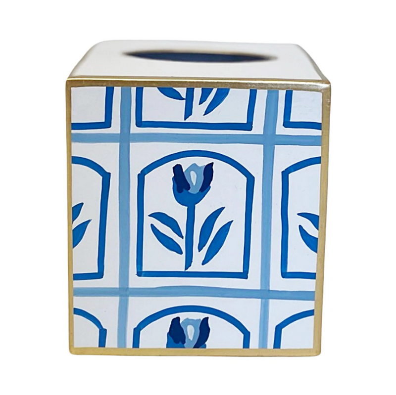 Dana Gibson Tulio in Blue Wastebasket and Tissue Box