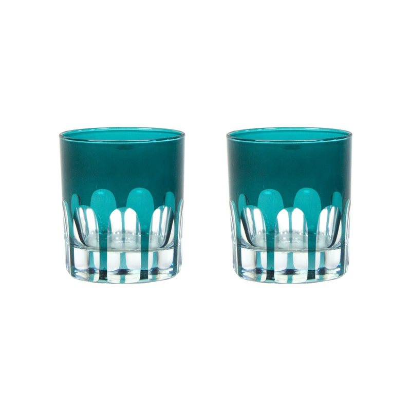 Rialto Glass Old Fashion Millicent, Dark Green, Set of 2