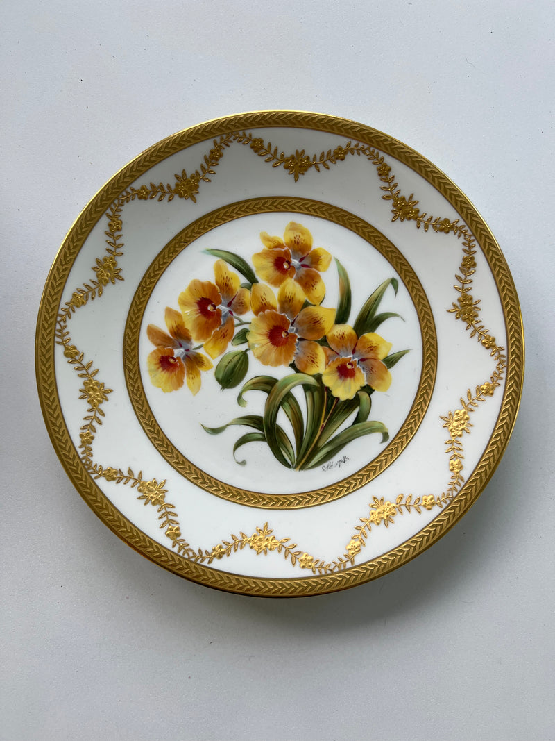 Set Of Ten Limoges Porcelain Orchid Cabinet Plates, 20th Century