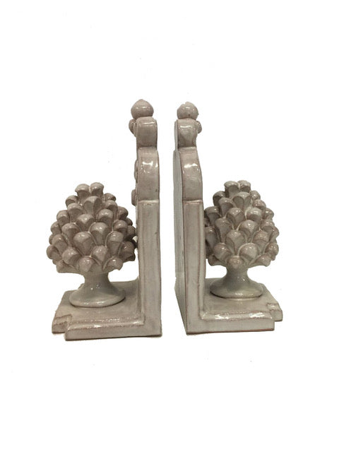 Pinecone Bookend Set White