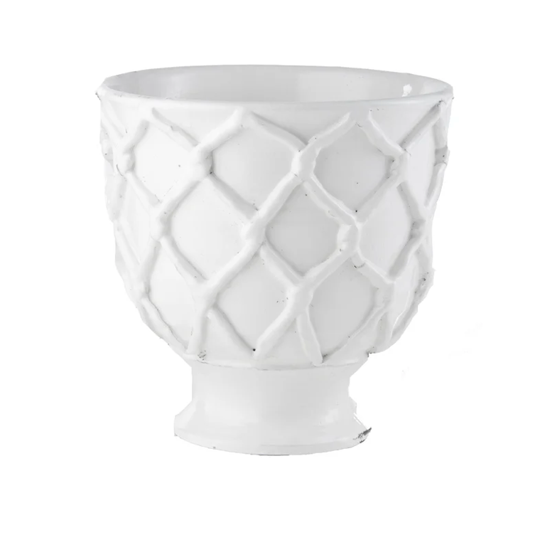 Vinci Criss Cross White Ceramic Planter, Small