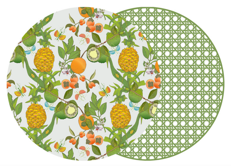 Round Two Sided Cotton & Quill Pineapple With Hsh Saxon Green Cane Placemat (Set of 4)