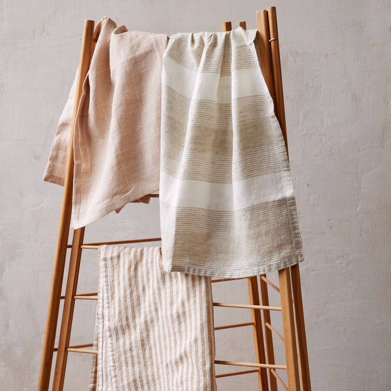Antwrep Stripe Linen Tea Towel Dune , Set Of 2