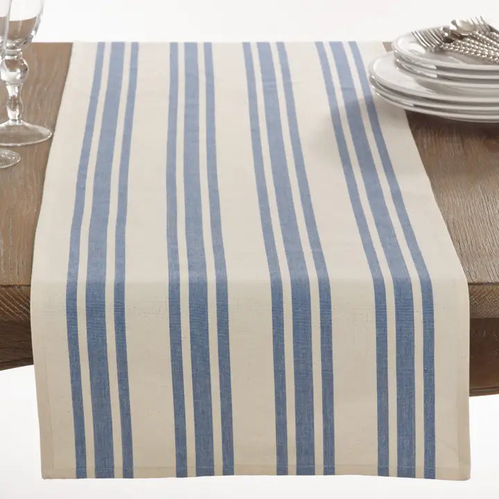 Striped Design Runner, French Blue