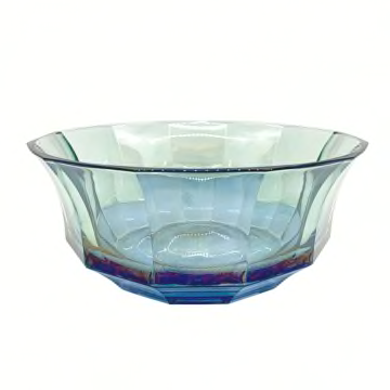 Faceted Blue-To-Green Crystal Salad Bowl