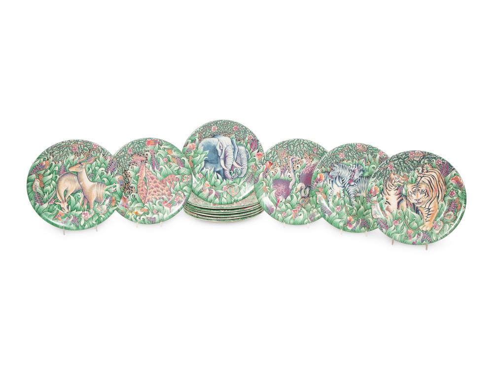 Twelve Gien Faience La Jungle Earthenware Dinner Plates