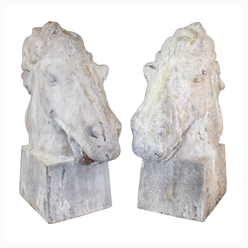 Pair Of Cast Iron Horse Head Statues