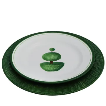 Green Wicker Ceramic Plates (Set of 4)