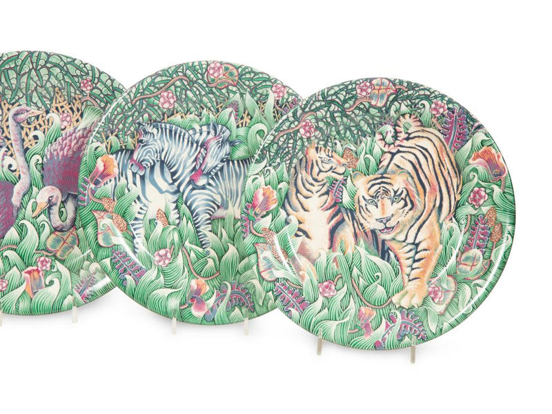 Twelve Gien Faience La Jungle Earthenware Dinner Plates